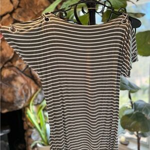 T-shirt blouse olive green and white.